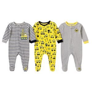 Koala Baby Boys 3-Pack Footed Sleepers 6M Construction Truck Theme, 100% Cotton
